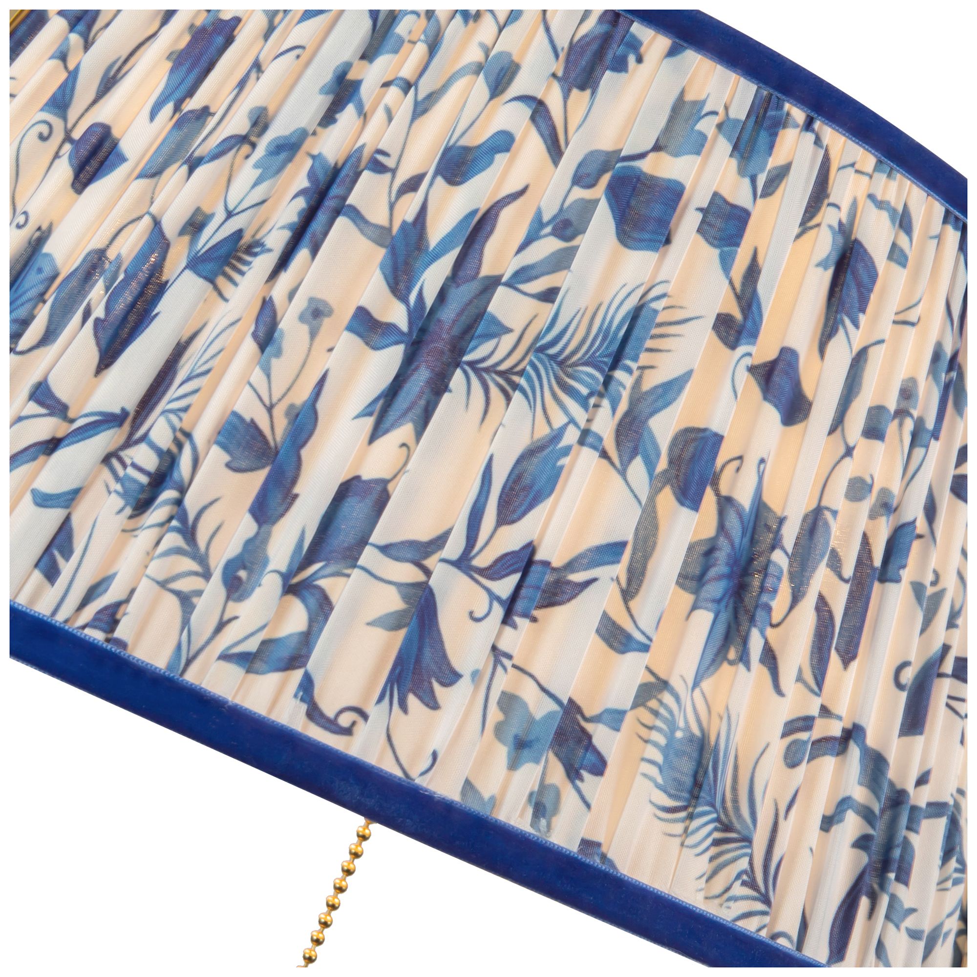 Image 4 Scout 13-in Brushed Gold Pendant with Patterned Pleated Blue Linen Shade more views