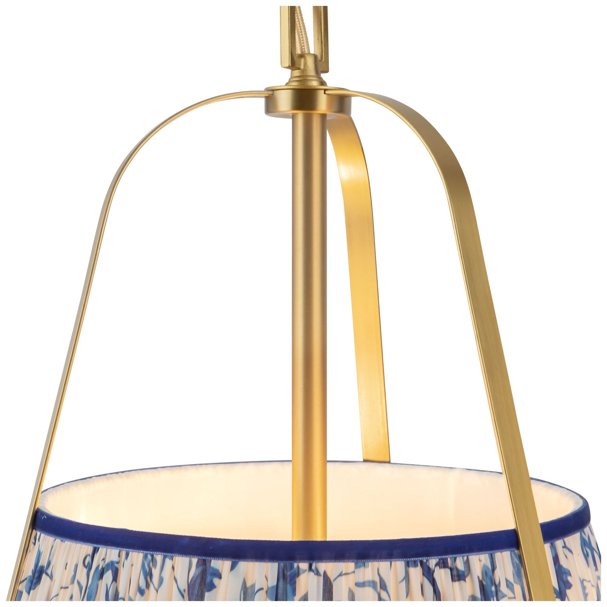 Image 5 Scout 13-in Brushed Gold Pendant with Patterned Pleated Blue Linen Shade more views