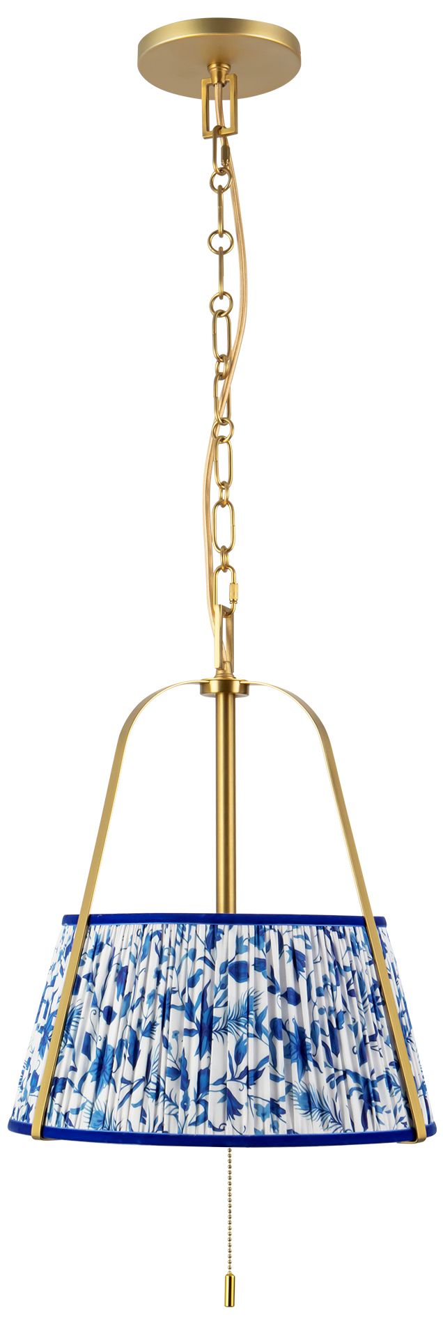 Image 6 Scout 13-in Brushed Gold Pendant with Patterned Pleated Blue Linen Shade more views