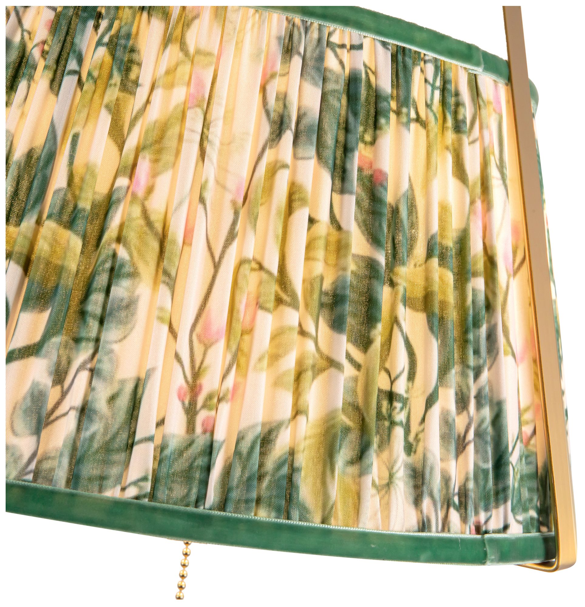 Image 4 Scout 13-in Brushed Gold Pendant with Patterned Pleated Green Linen Shade more views