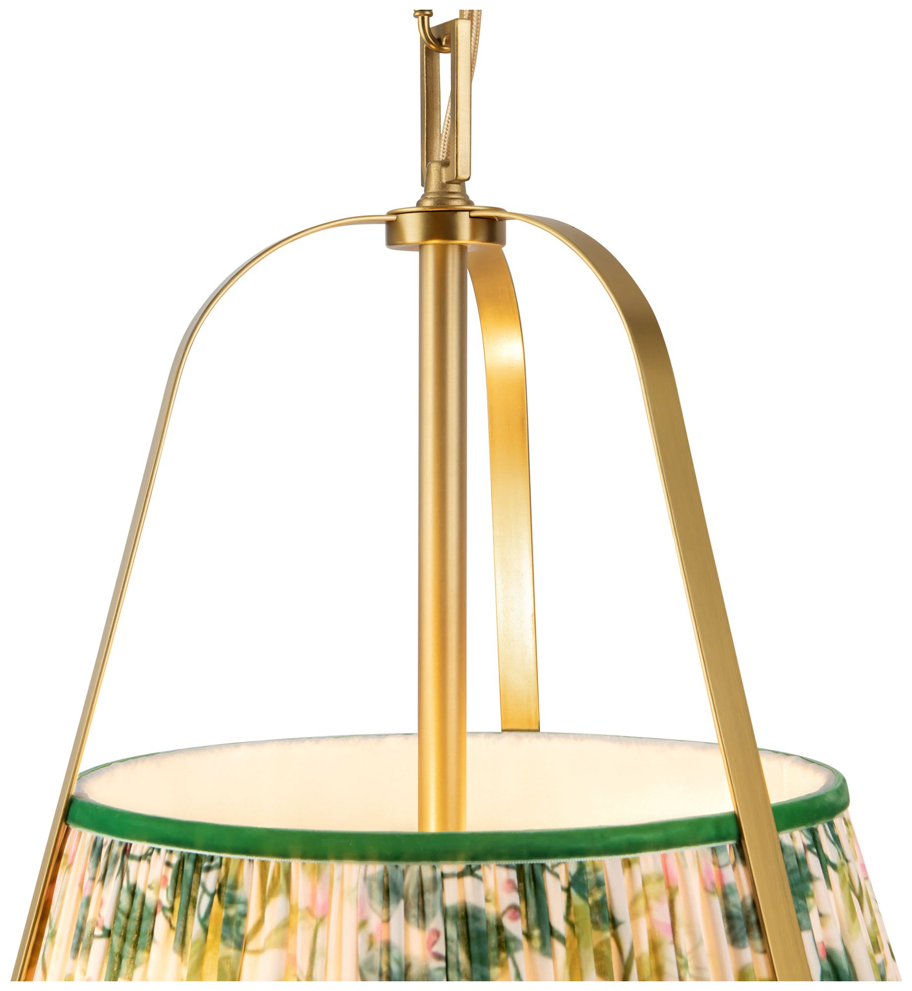 Image 5 Scout 13-in Brushed Gold Pendant with Patterned Pleated Green Linen Shade more views
