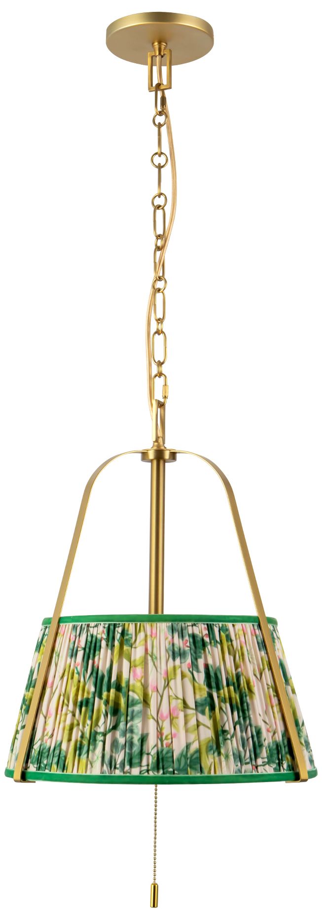 Image 6 Scout 13-in Brushed Gold Pendant with Patterned Pleated Green Linen Shade more views