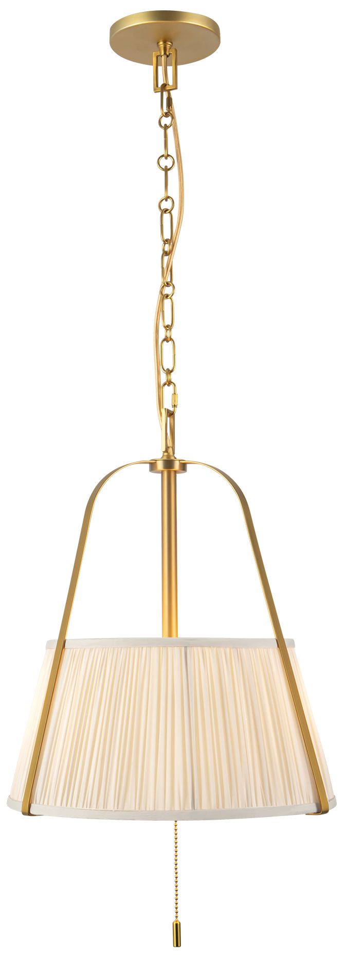 Scout 13-in Brushed Gold Pendant with Pleated White Linen Shade