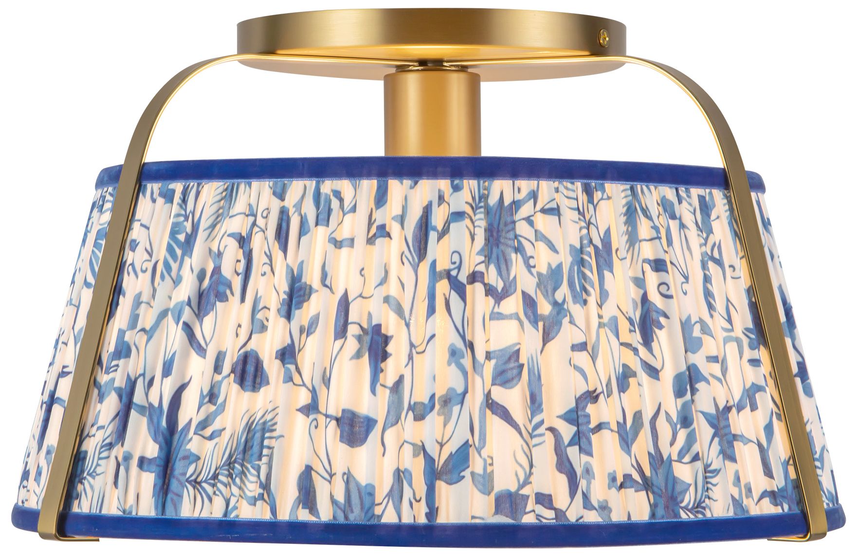Scout 13-in Brushed Gold Semi-Flush Mount with Patterned Pleated Blue Linen