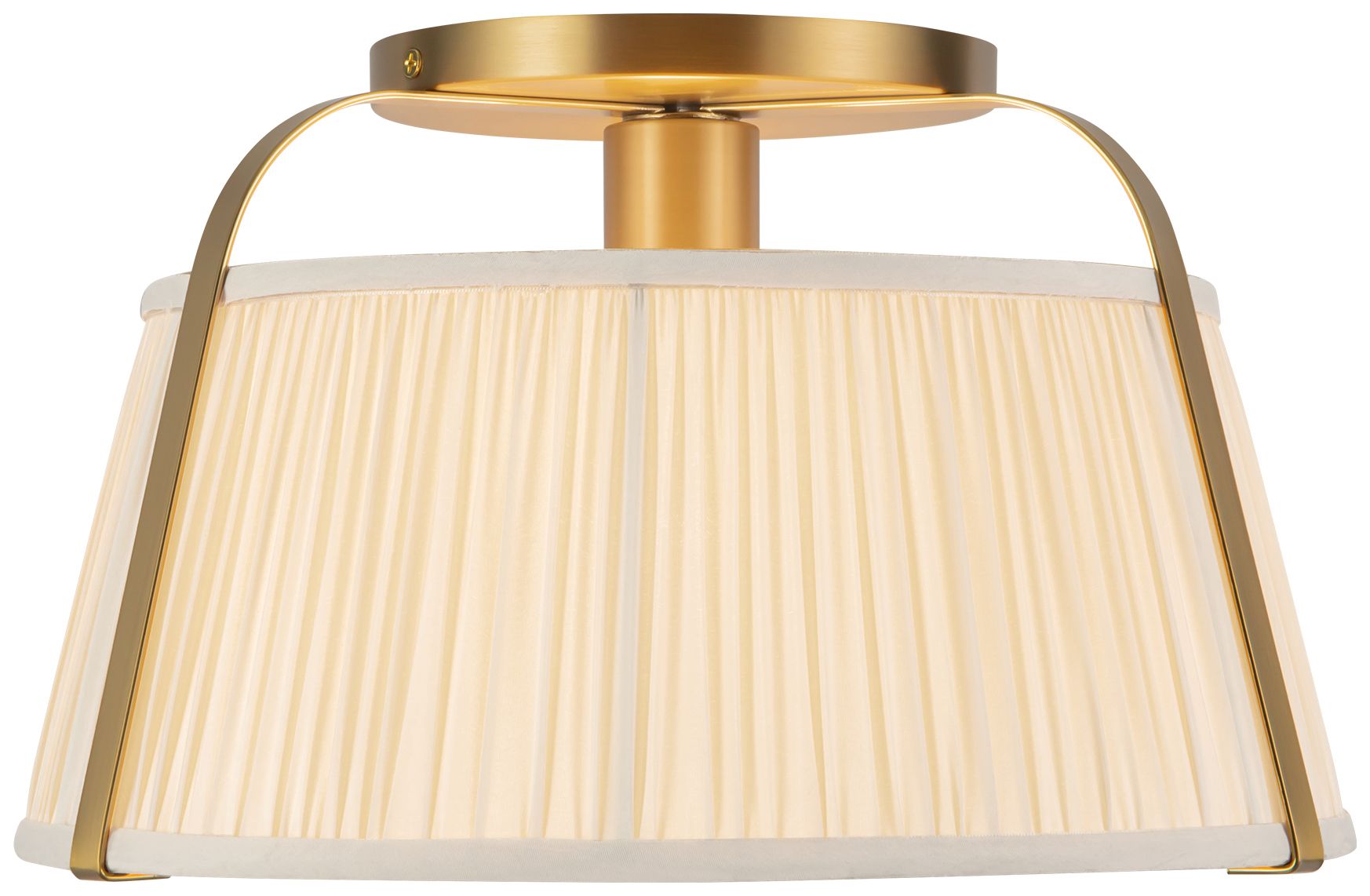 Scout 13-in Brushed Gold Semi-Flush Mount with Pleated White Linen Shade