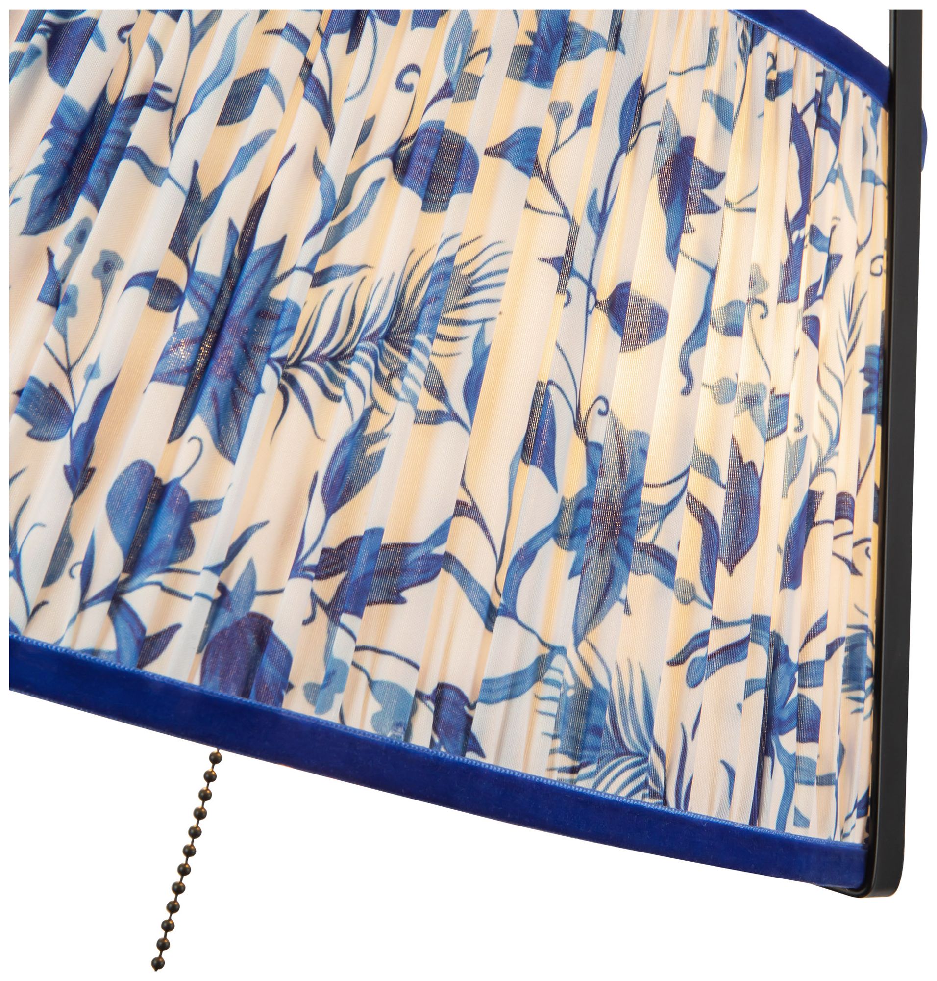 Image 4 Scout 13-in Matte Black Pendant with Patterned Pleated Blue Linen Shade more views