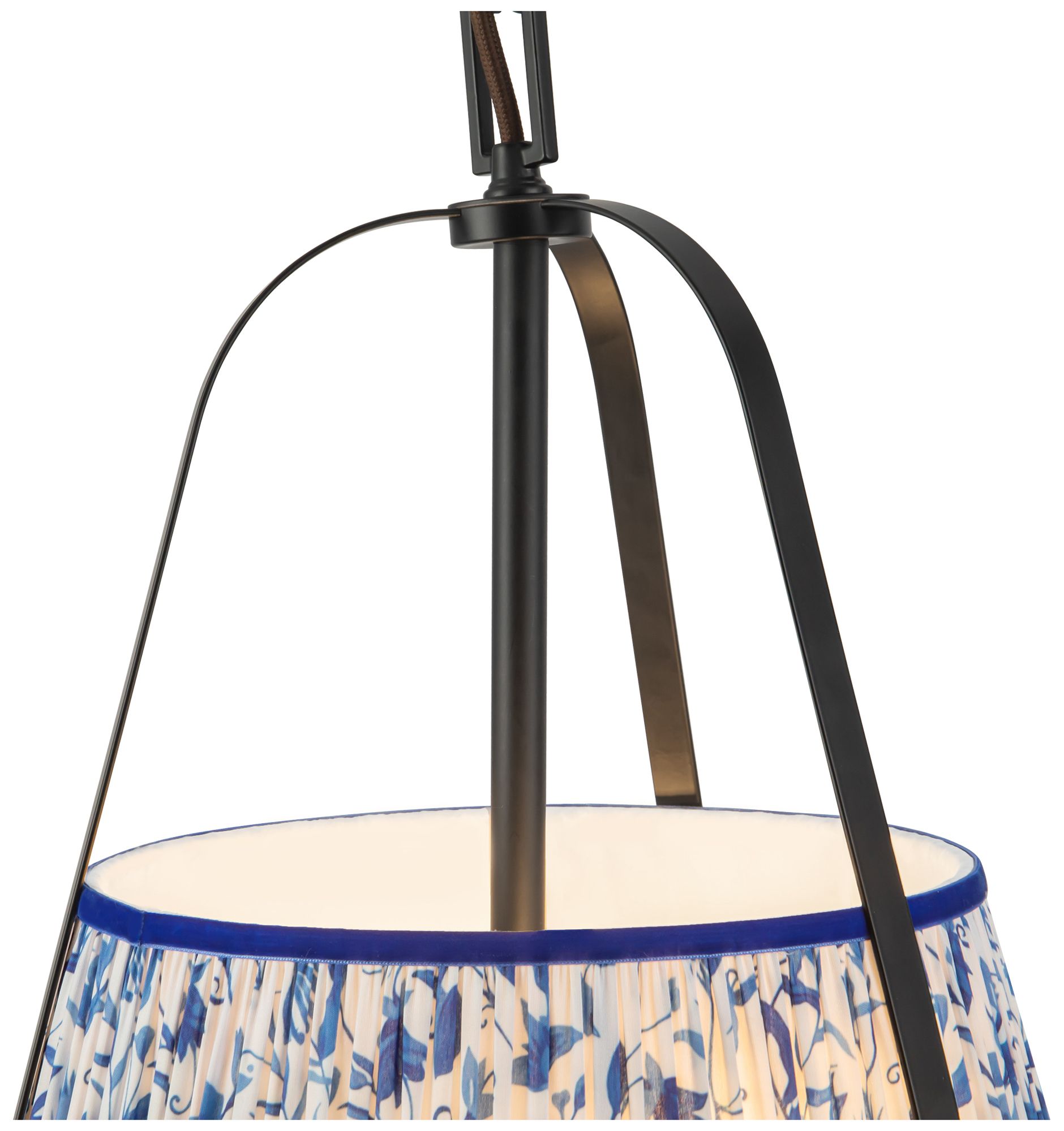 Image 5 Scout 13-in Matte Black Pendant with Patterned Pleated Blue Linen Shade more views