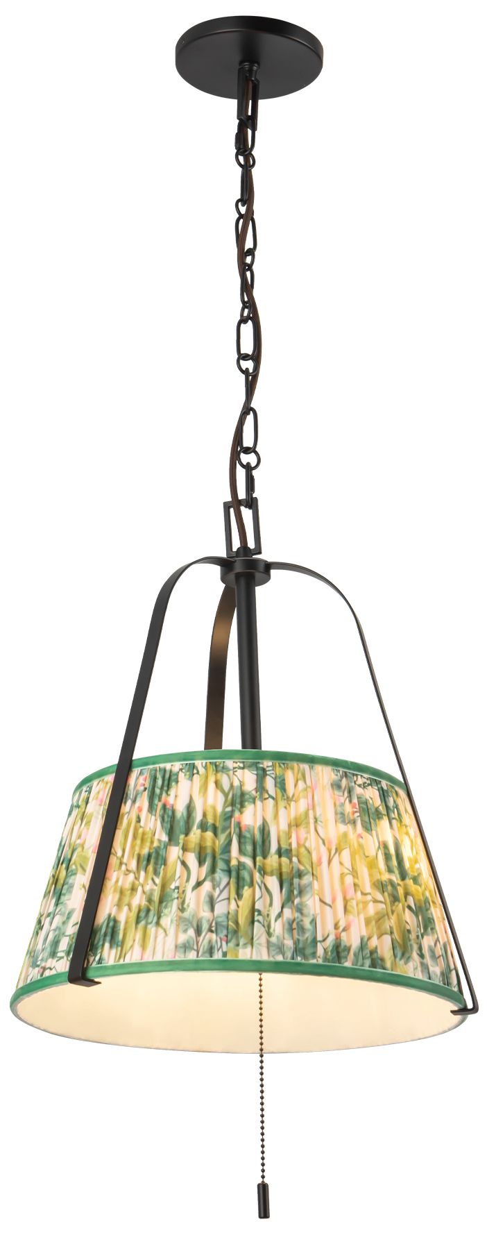 Image 3 Scout 13-in Matte Black Pendant with Patterned Pleated Green Linen Shade more views