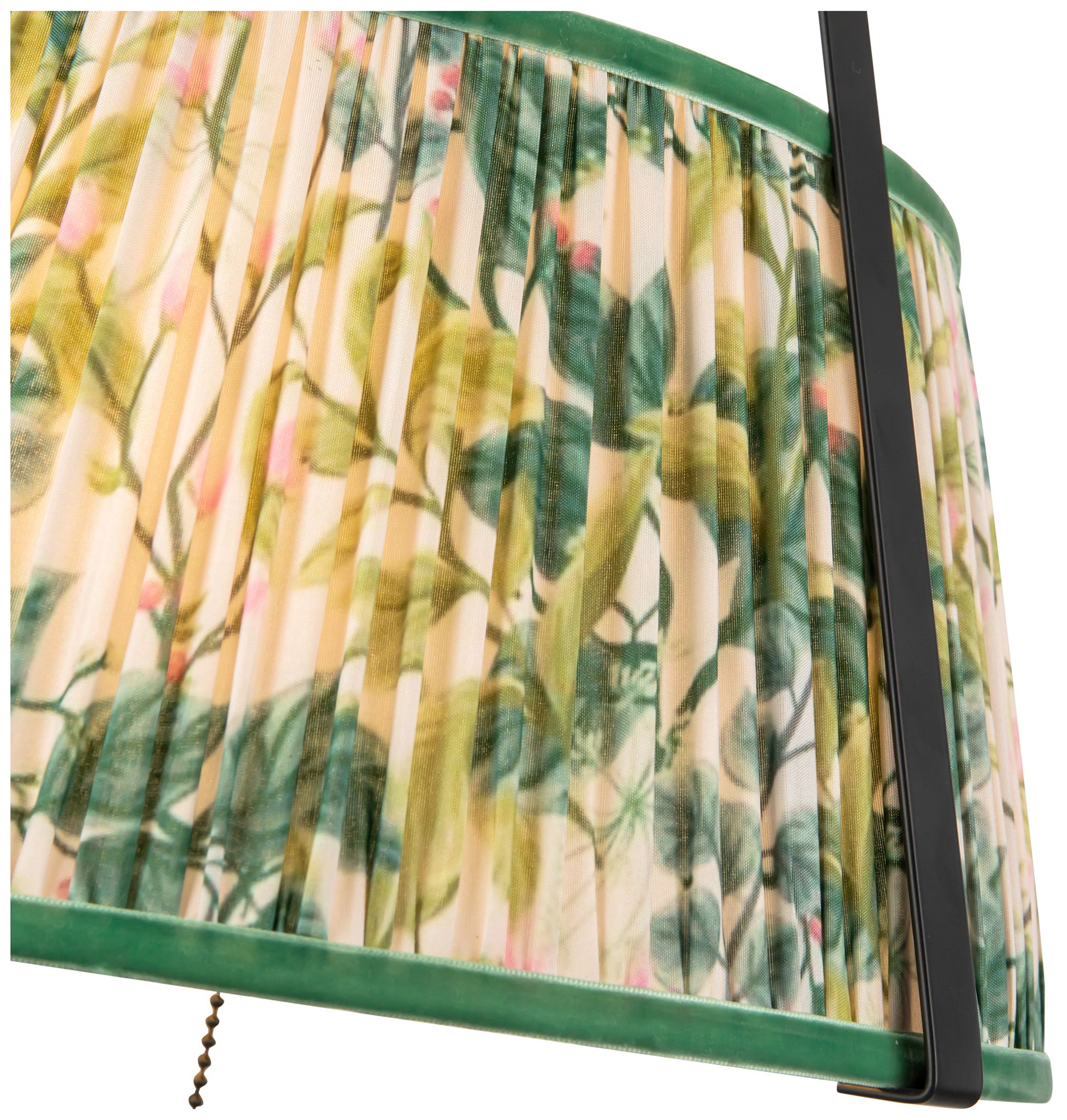Image 4 Scout 13-in Matte Black Pendant with Patterned Pleated Green Linen Shade more views