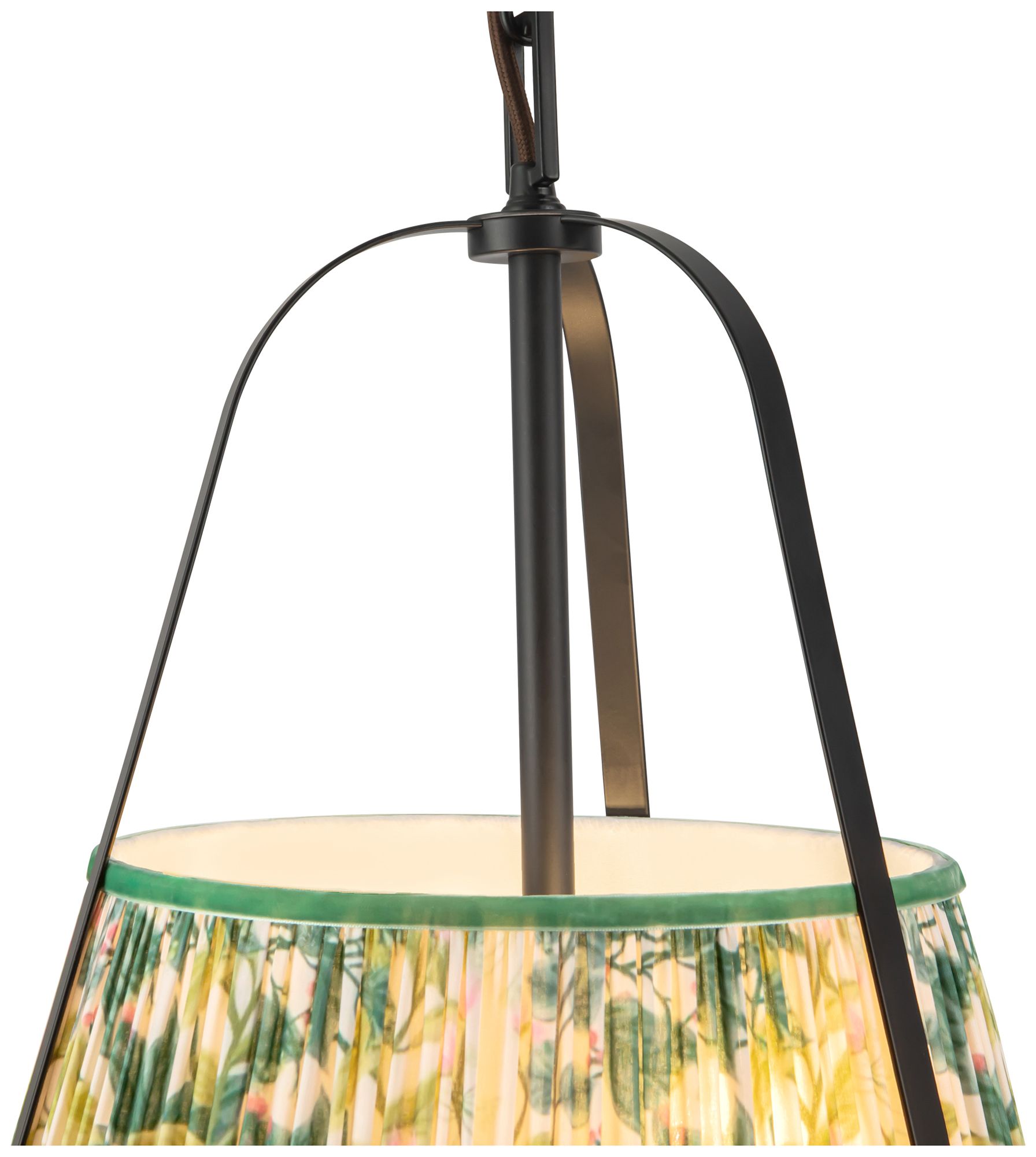 Image 5 Scout 13-in Matte Black Pendant with Patterned Pleated Green Linen Shade more views