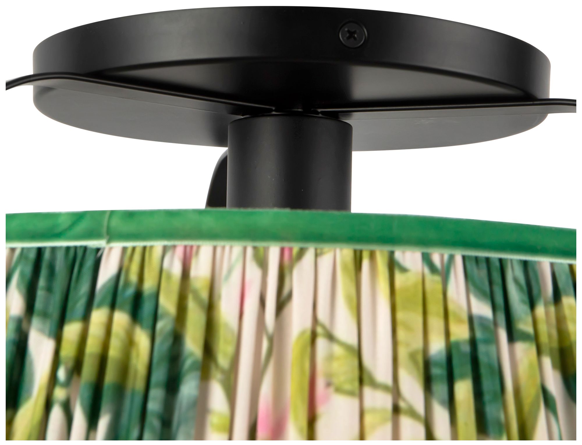 Image 5 Scout 13-in Matte Black Semi-Flush Mount w/ Patterned Pleated Green Linen more views