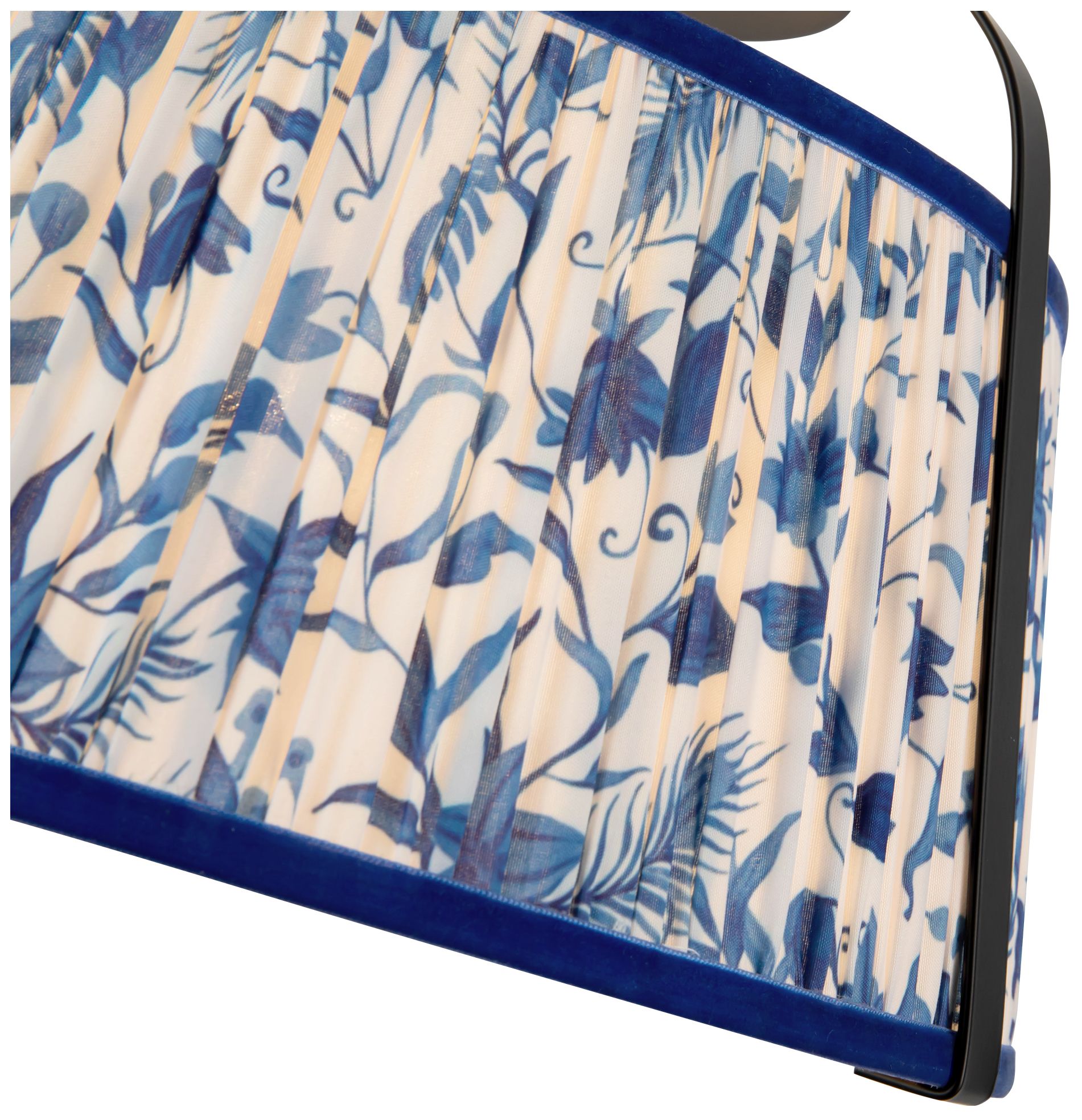 Image 4 Scout 13-in Matte Black Semi-Flush Mount with Patterned Pleated Blue Linen more views