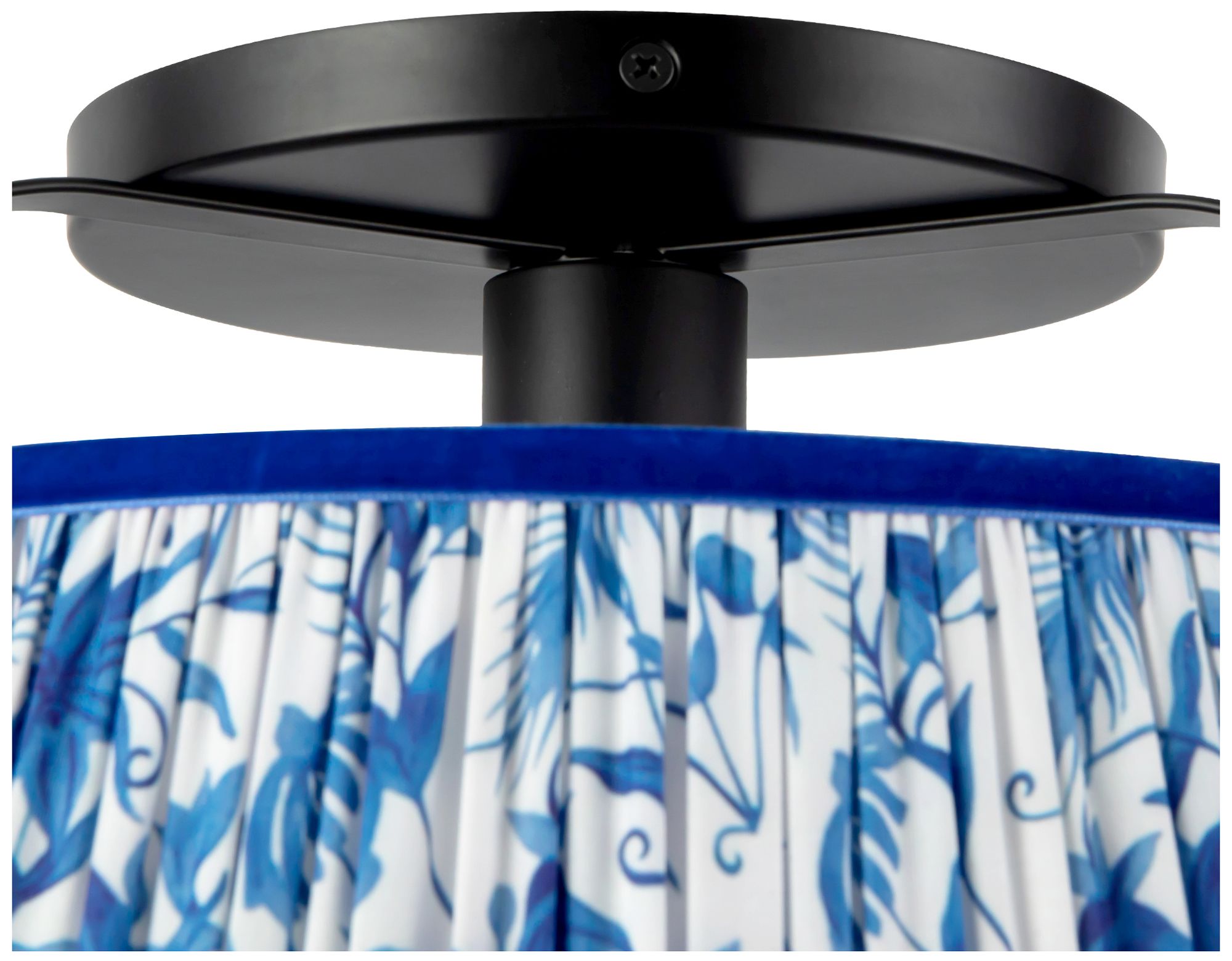 Image 5 Scout 13-in Matte Black Semi-Flush Mount with Patterned Pleated Blue Linen more views