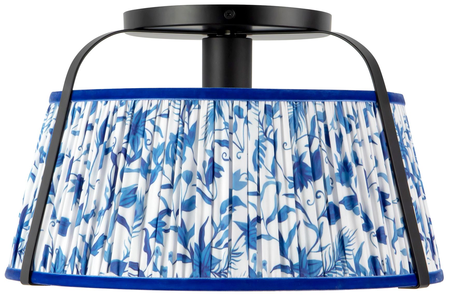 Image 6 Scout 13-in Matte Black Semi-Flush Mount with Patterned Pleated Blue Linen more views