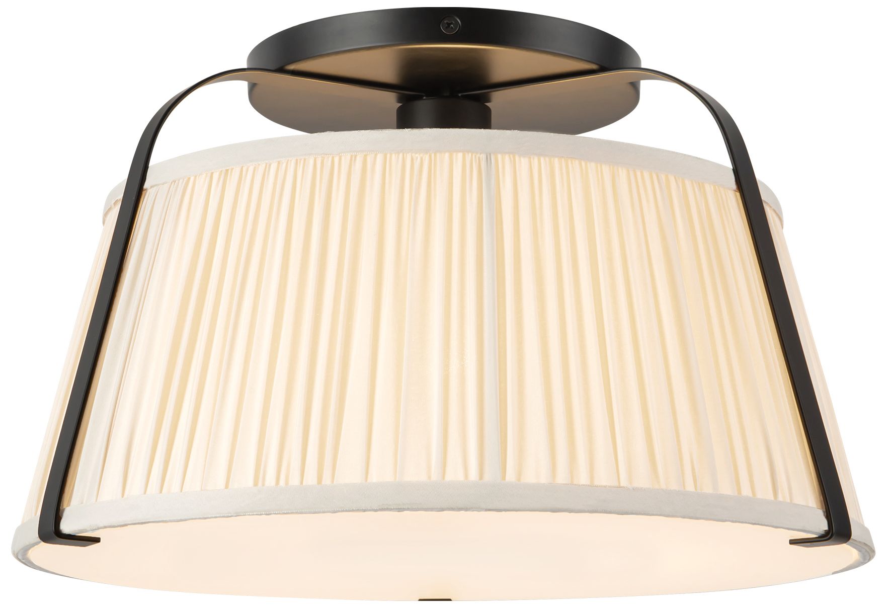 Image 3 Scout 13-in Matte Black Semi-Flush Mount with Pleated White Linen Shade more views