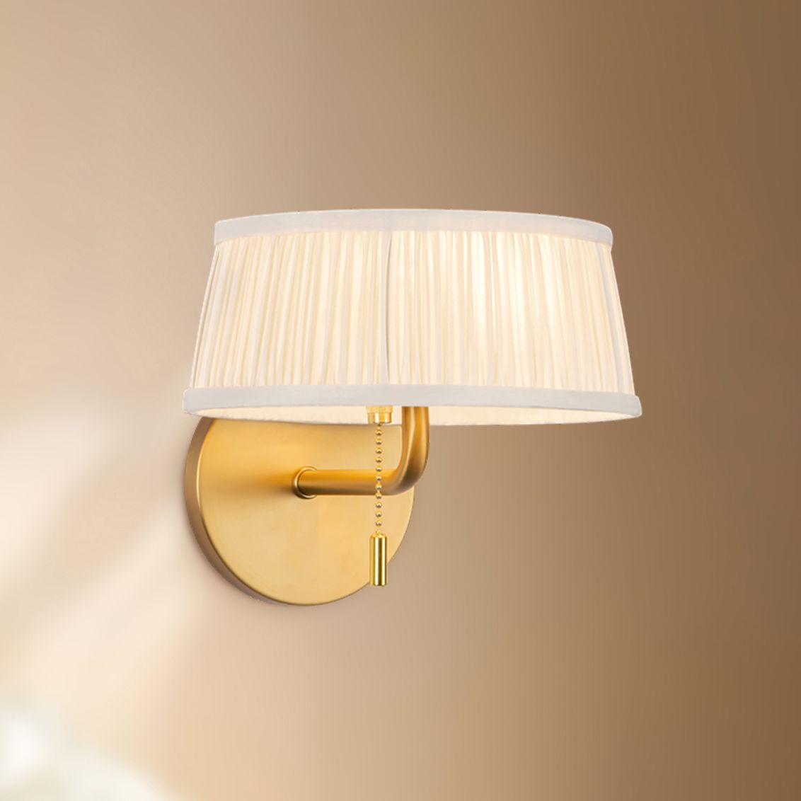 Scout 7-in Brushed Gold Wall/Vanity Light with Pleated White Linen Shade