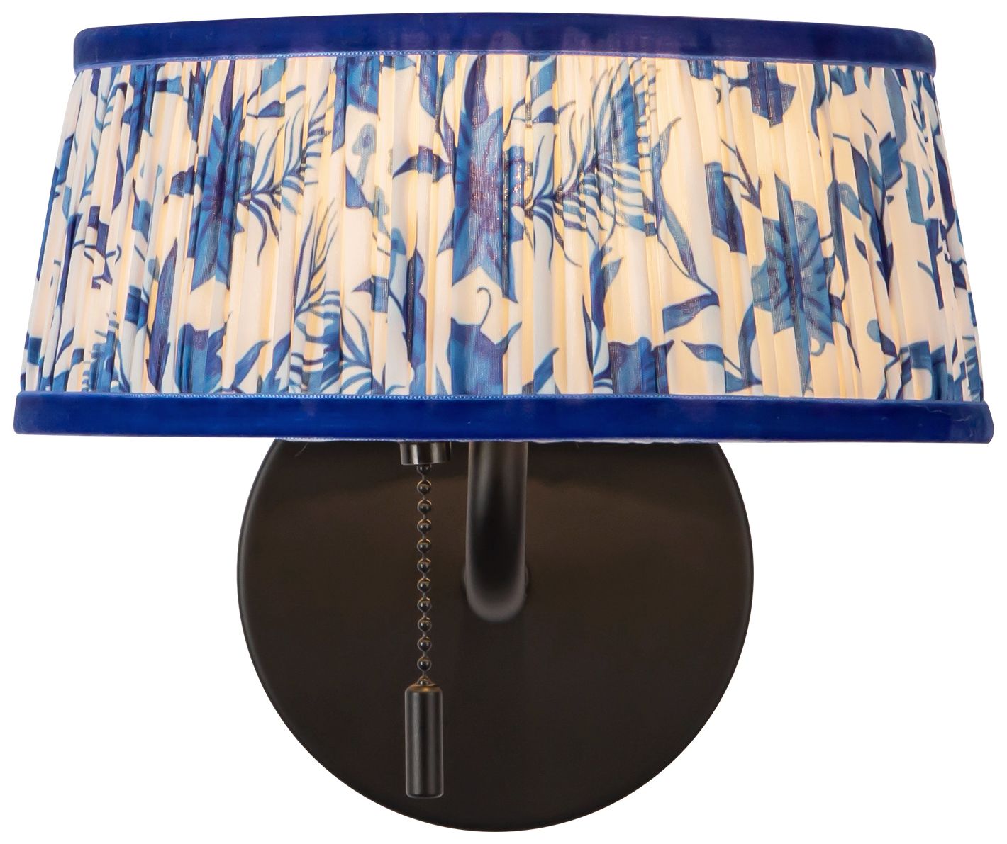 Image 4 Scout 7-in Matte Black Wall/Vanity Light w/ Patterned Pleated Blue Linen more views