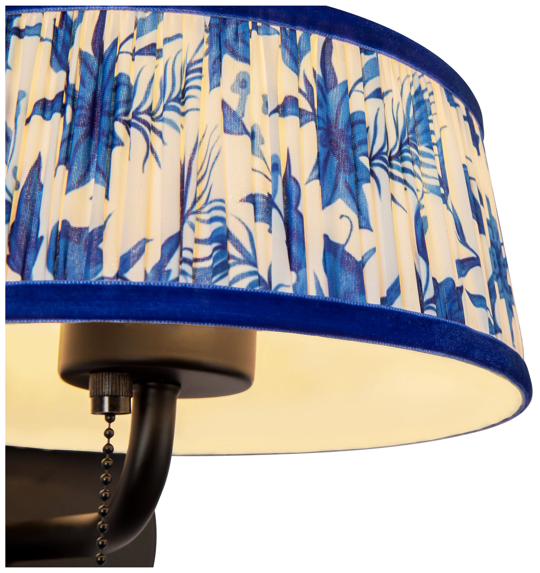 Image 5 Scout 7-in Matte Black Wall/Vanity Light w/ Patterned Pleated Blue Linen more views