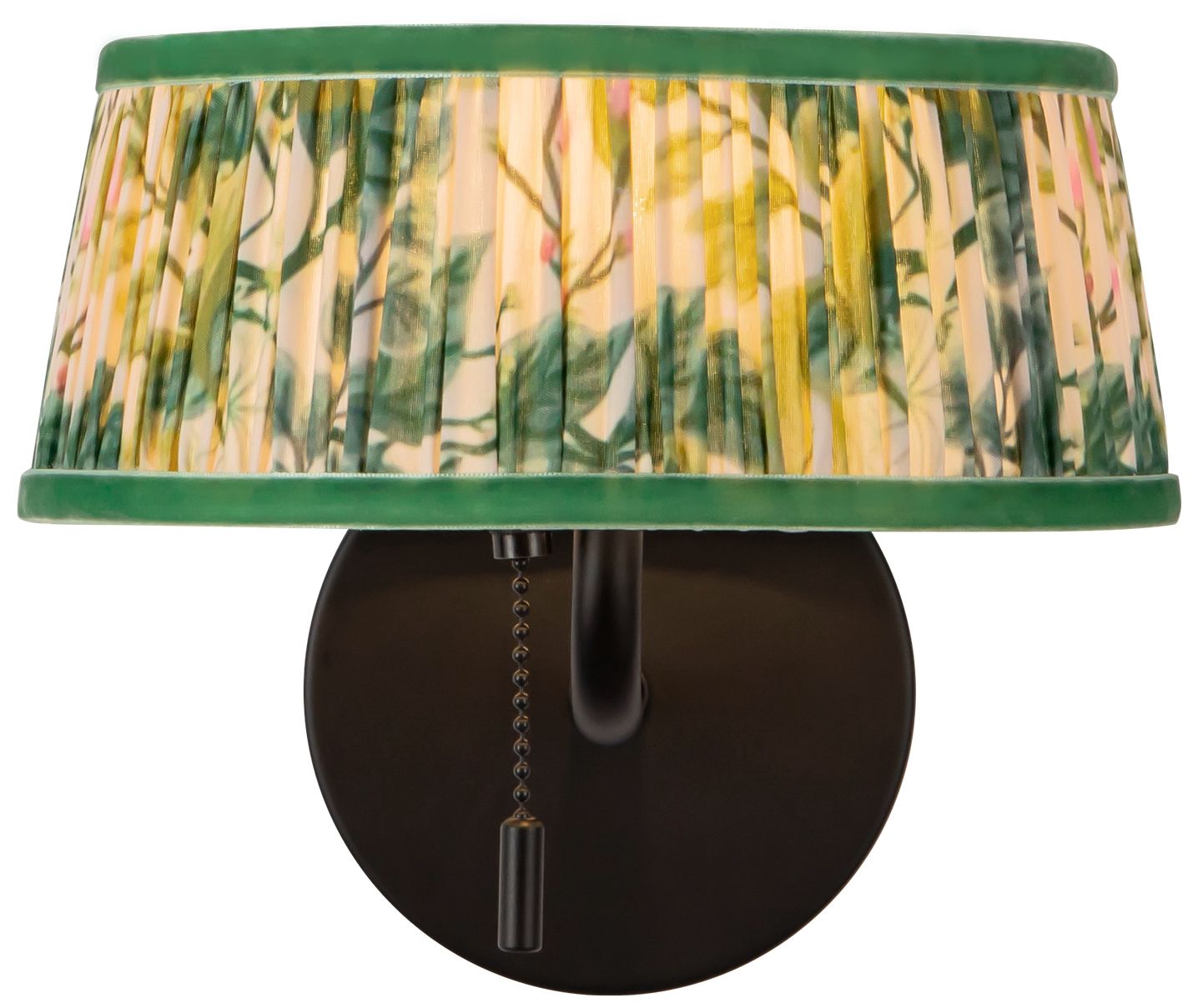 Image 4 Scout 7-in Matte Black Wall/Vanity Light w/ Patterned Pleated Green Linen more views