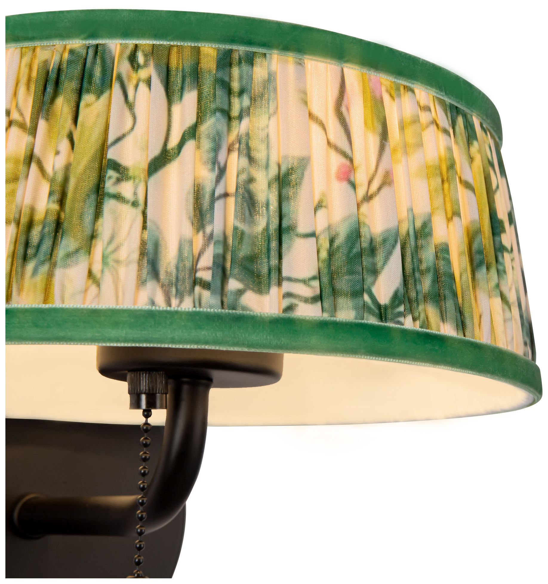 Image 5 Scout 7-in Matte Black Wall/Vanity Light w/ Patterned Pleated Green Linen more views
