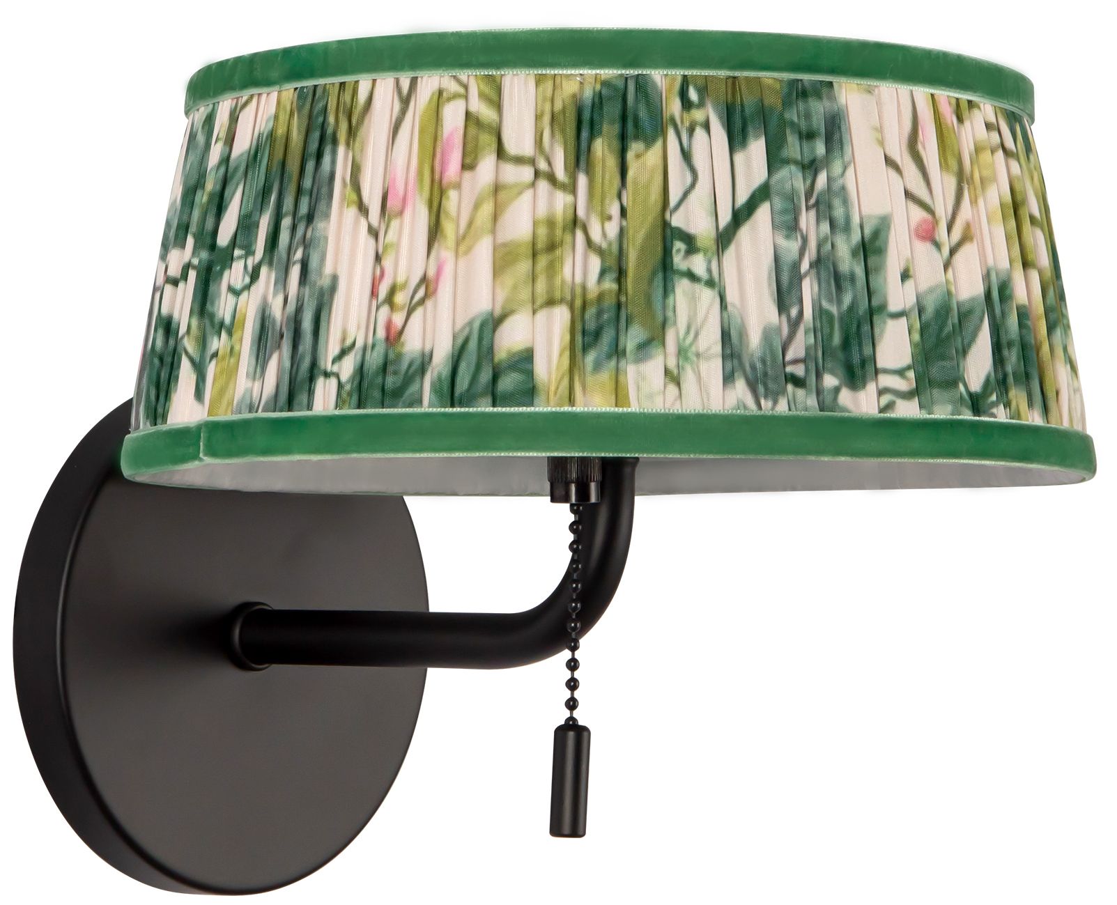 Image 6 Scout 7-in Matte Black Wall/Vanity Light w/ Patterned Pleated Green Linen more views