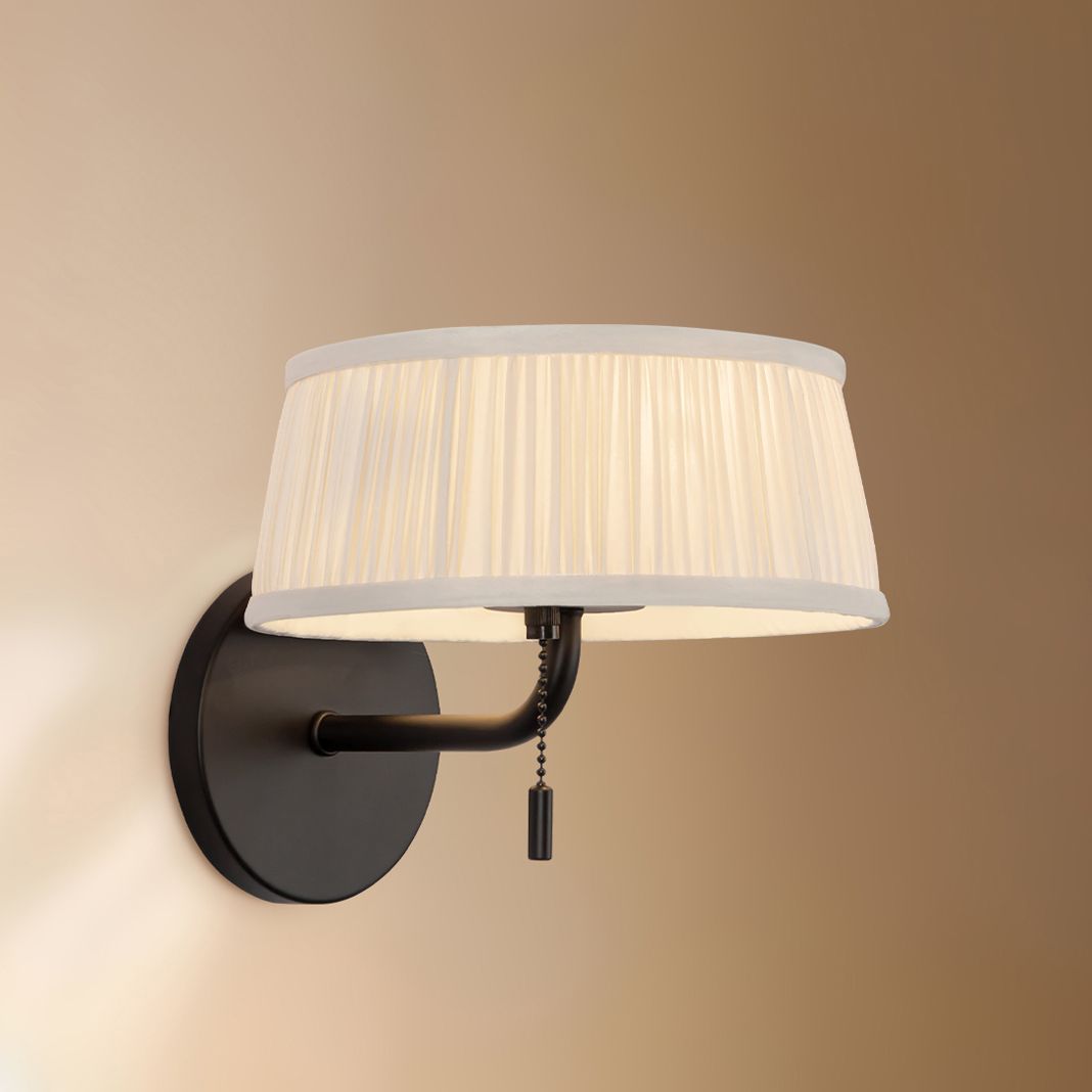 Scout 7-in Matte Black Wall/Vanity Light with Pleated White Linen Shade