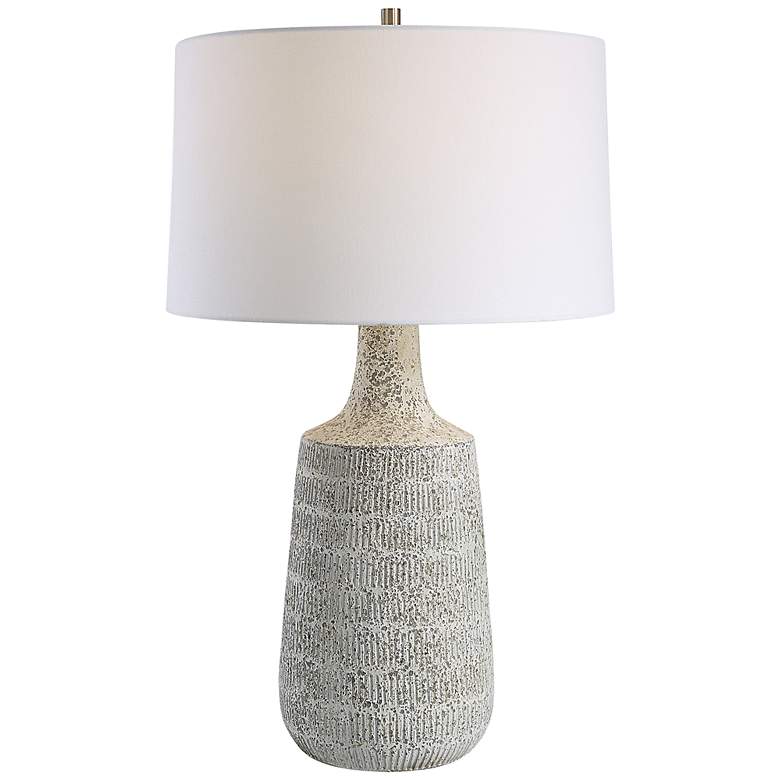 Image 2 Scouts Mottled Gray Off-White Matte Glaze Ceramic Table Lamp