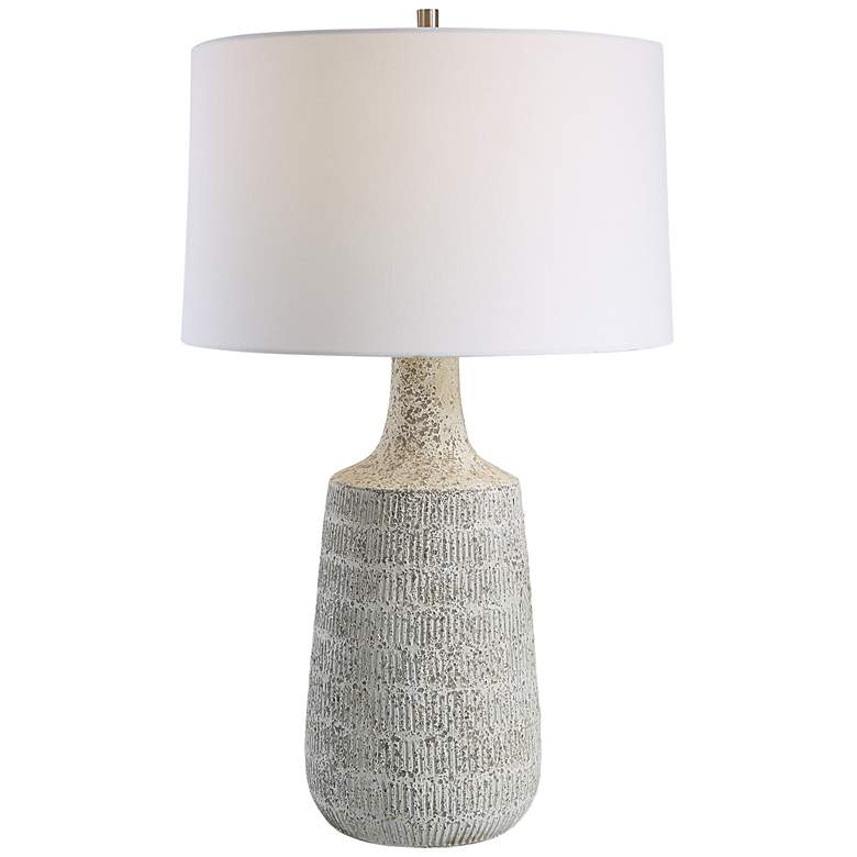 Image 1 Scouts Mottled Gray Off-White Matte Glaze Ceramic Table Lamp
