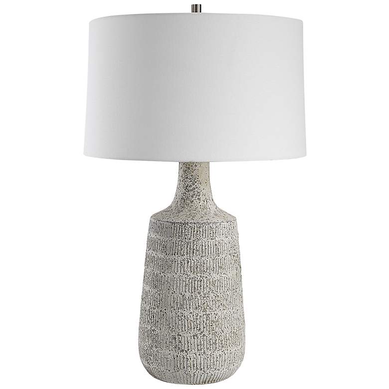 Image 7 Scouts Mottled Gray Off-White Matte Glaze Ceramic Table Lamp more views