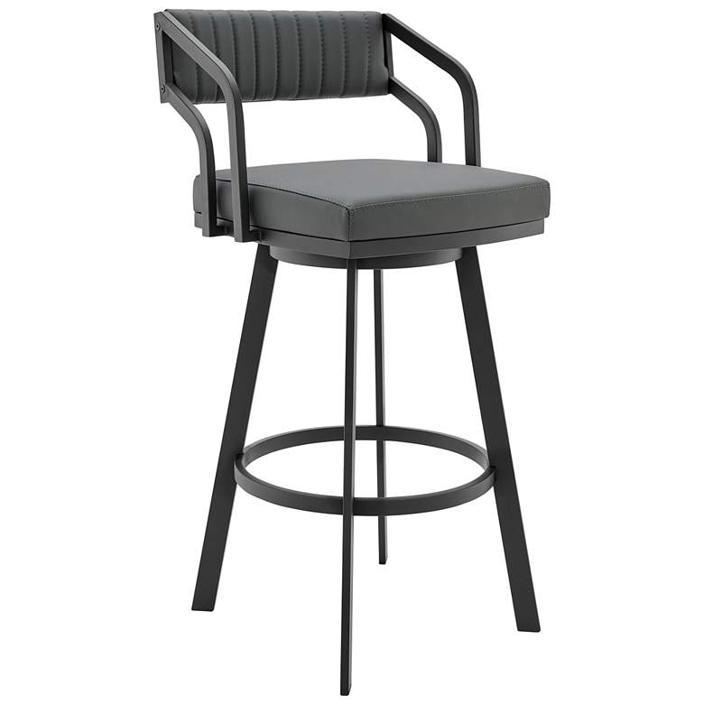 Image 1 Scranton 26 in. Swivel Barstool in Black Powder Coated, Gray Faux Leather