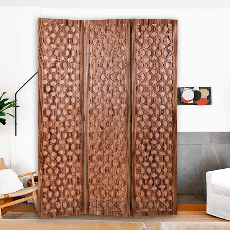 Image 1 Scranton 47" Wide Carved Wood 3-Panel Screen/Room Divider
