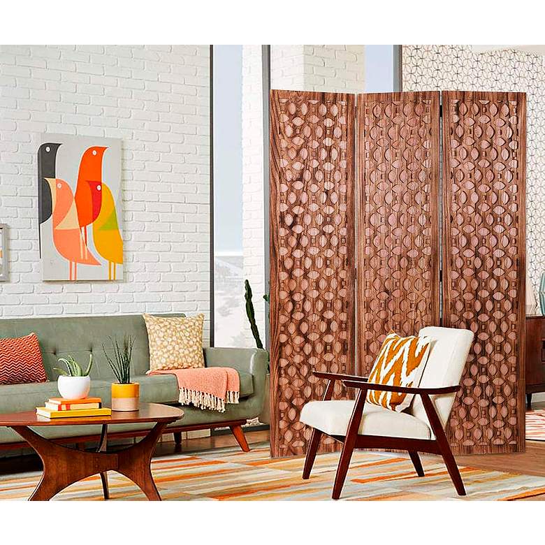 Image 4 Scranton 47" Wide Carved Wood 3-Panel Screen/Room Divider more views