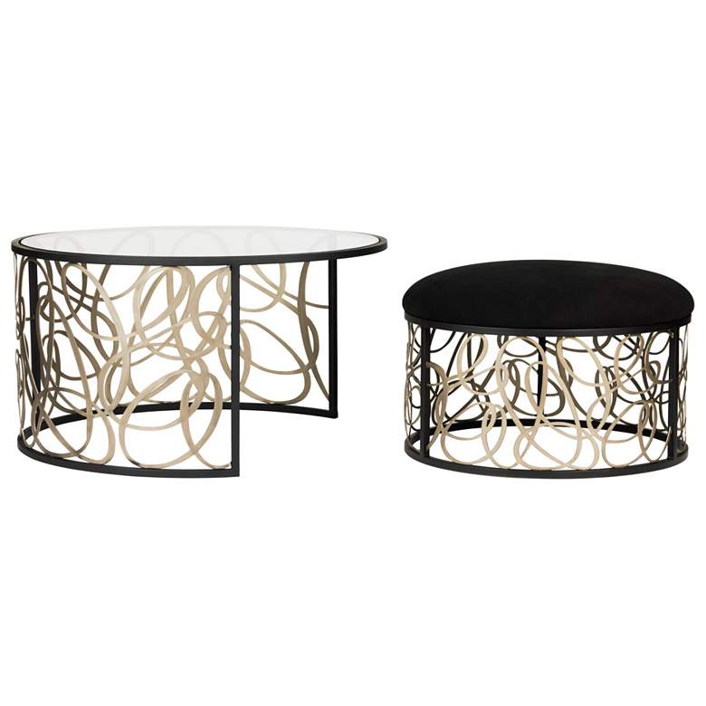 Image 1 Scribble Nesting Coffee Table and Ottoman - Matte Black/Artifact
