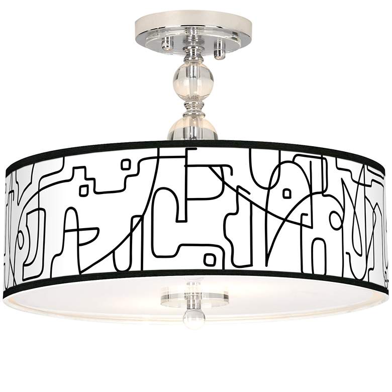 Image 1 Scribble World Giclee 16" Wide Semi-Flush Ceiling Light