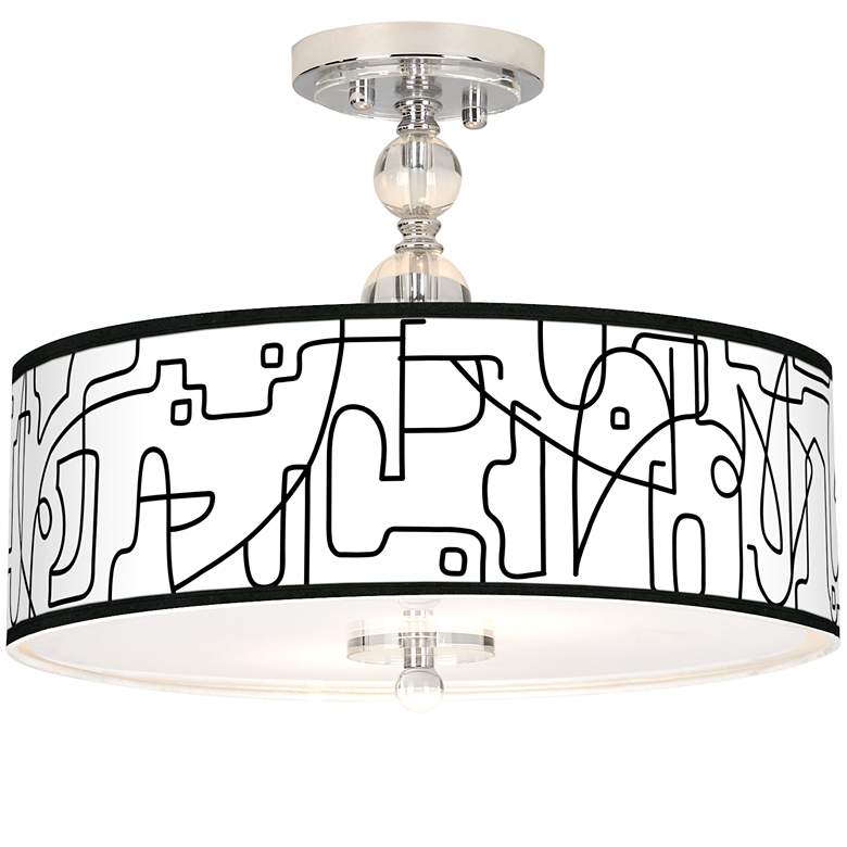 Image 1 Scribble World Giclee 16 inch Wide Semi-Flush Ceiling Light