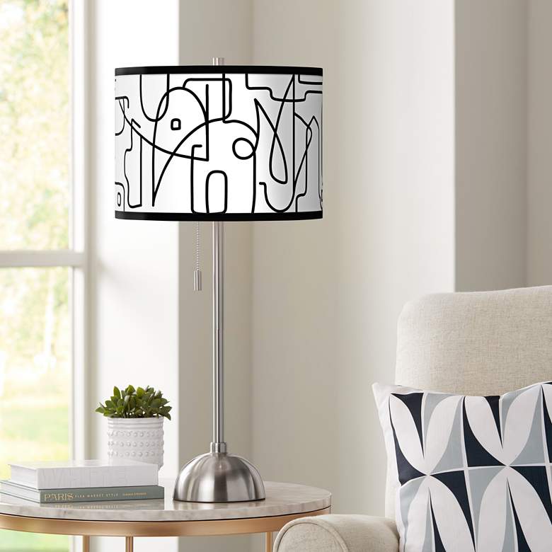 Image 1 Scribble World Giclee Brushed Nickel Table Lamp