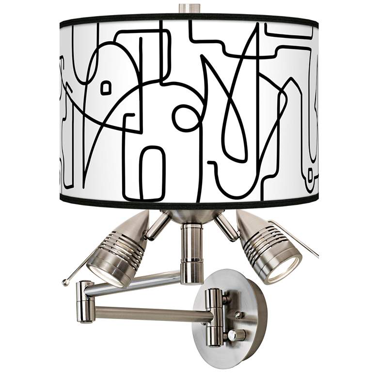 Image 1 Scribble World Giclee Plug-In Swing Arm Wall Lamp