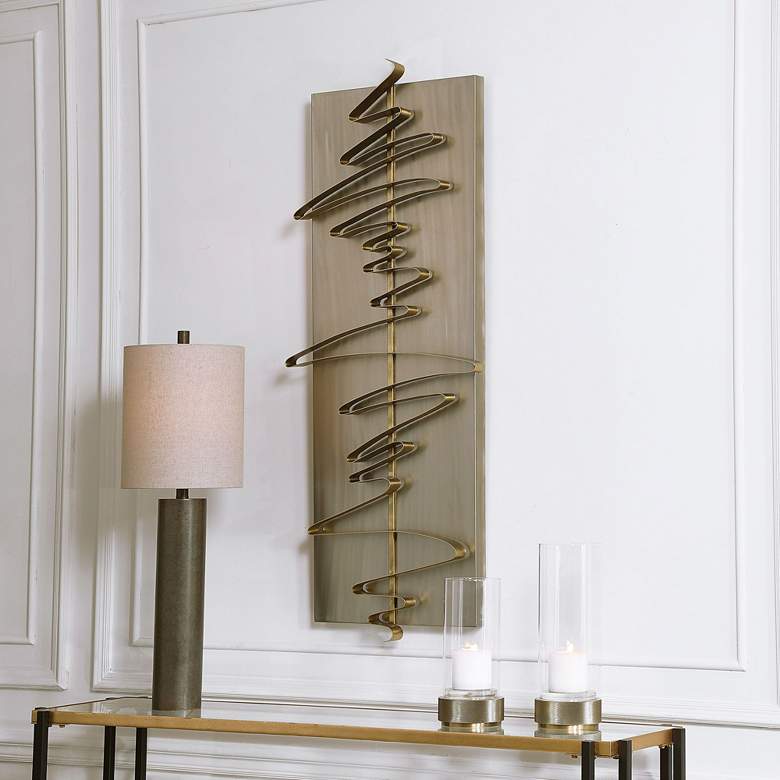 Image 1 Script Brass Gray 49" High Rectangular Metal Wall Decor