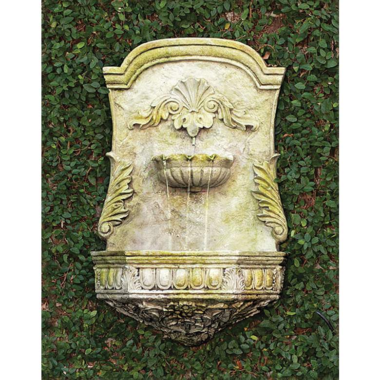 Image 1 Scroll 29 inch High White Moss Outdoor Wall Fountain
