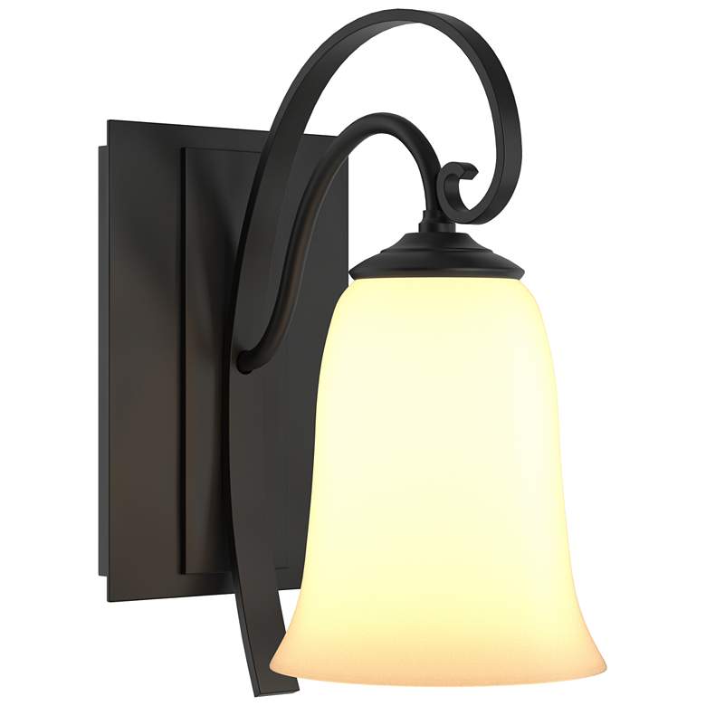 Image 1 Scroll 9.8" High Black Sconce With Opal Glass Shade