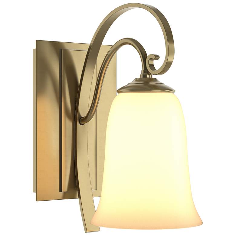 Image 1 Scroll 9.8" High Modern Brass Sconce With Opal Glass Shade