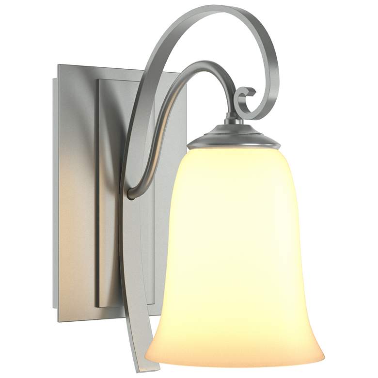 Image 1 Scroll 9.8" High Vintage Platinum Sconce With Opal Glass Shade