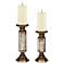 Scroll and Hearts Antique Gold Pillar Candle Holder Set of 2