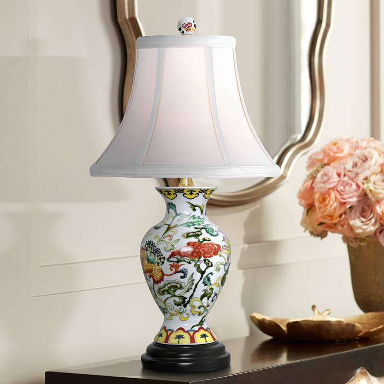 Image 1 Scrolled Floral Urn 17 1/2 inch High Porcelain Accent Table Lamp