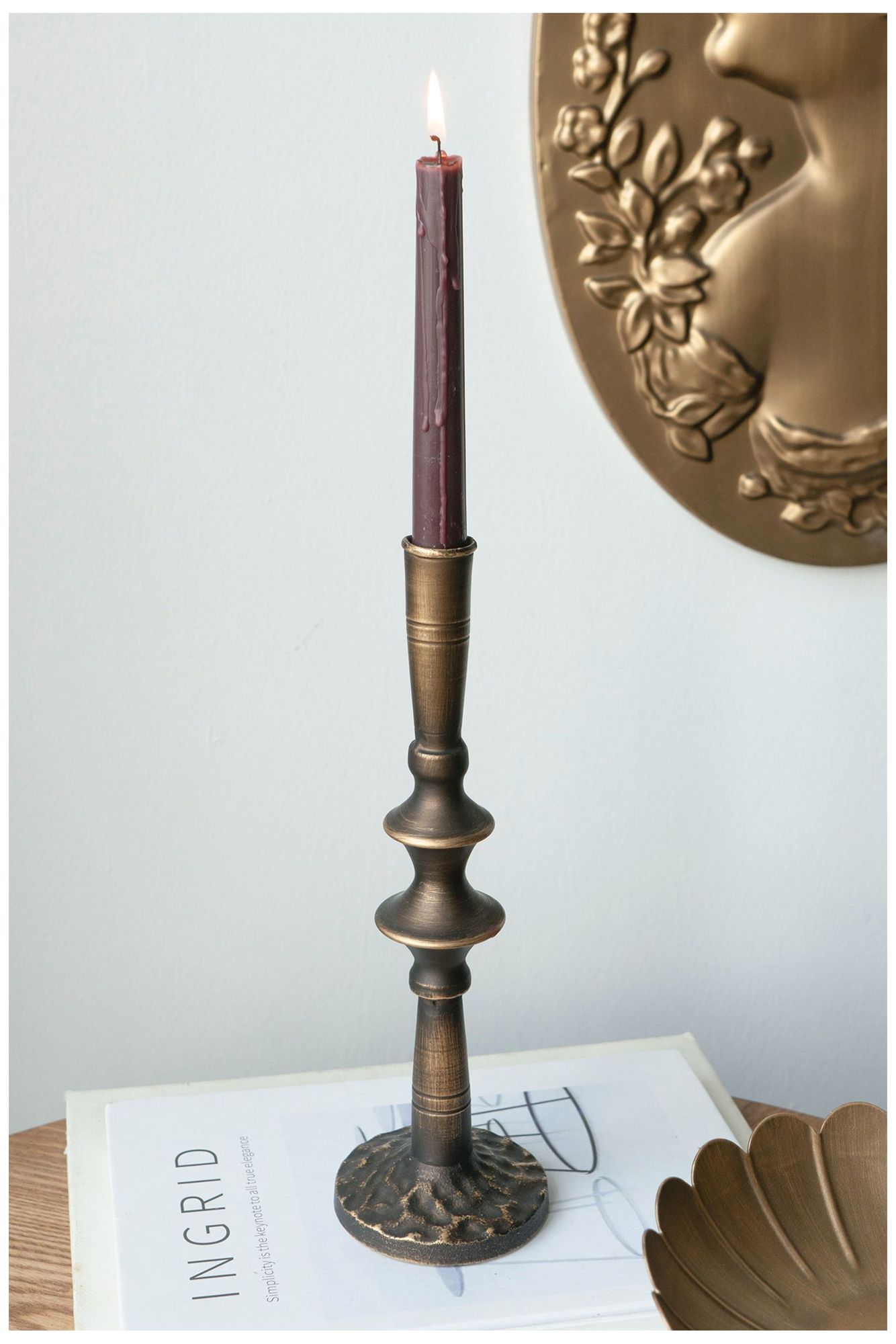 Sculptural Black Iron Candle Holder - 3.5"L x 3.5" W x 11.2"H