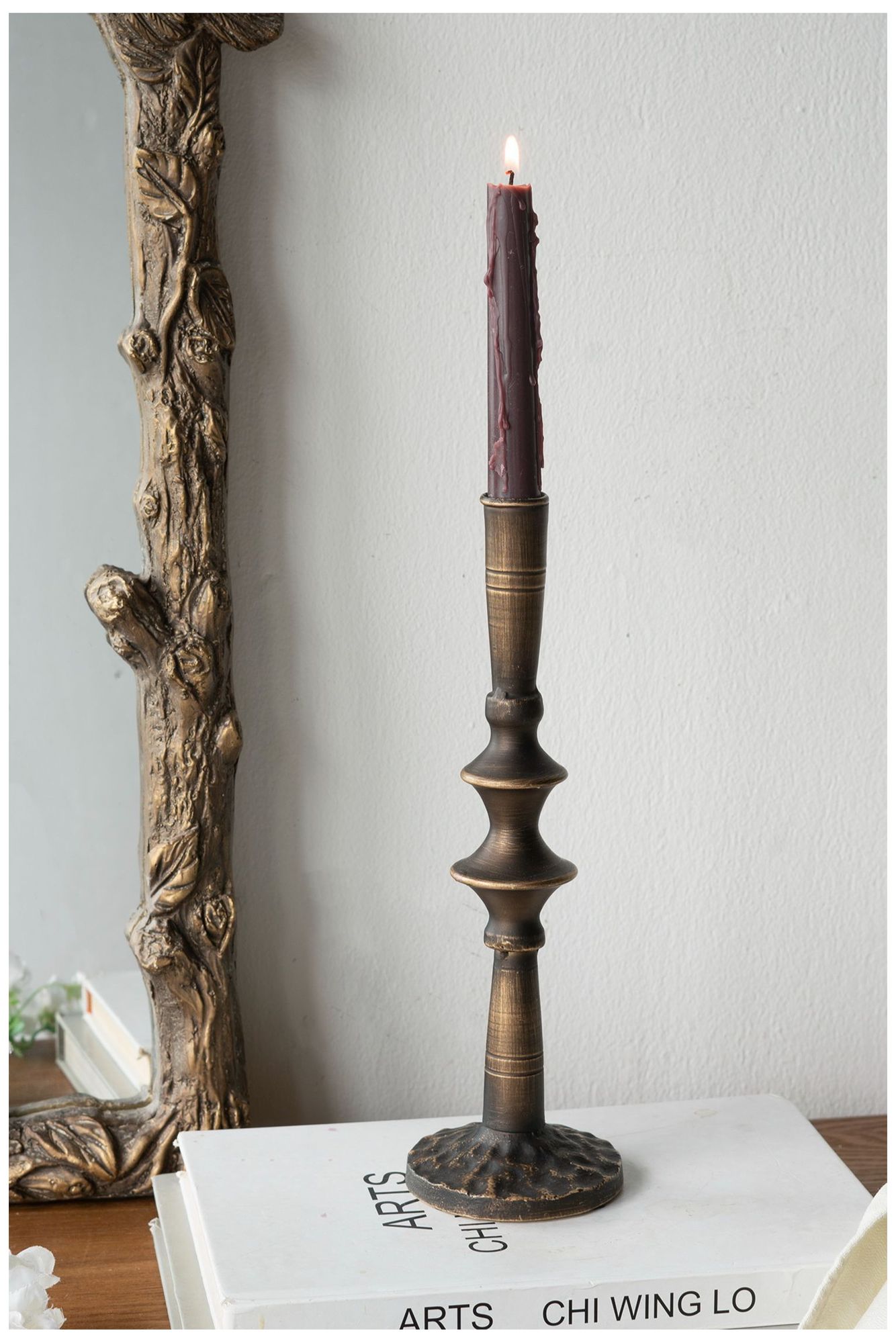 Sculptural Black Iron Candle Holder - 3.5"L x 3.5" W x 11.2"H
