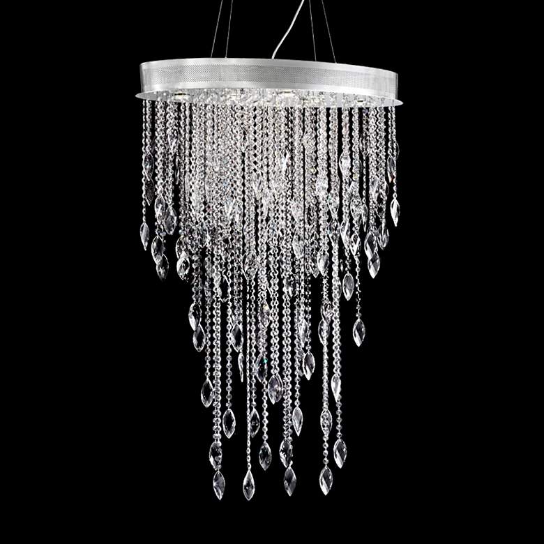 Image 1 Sculptured Leaf 30" Wide Silver and Crystal Chandelier