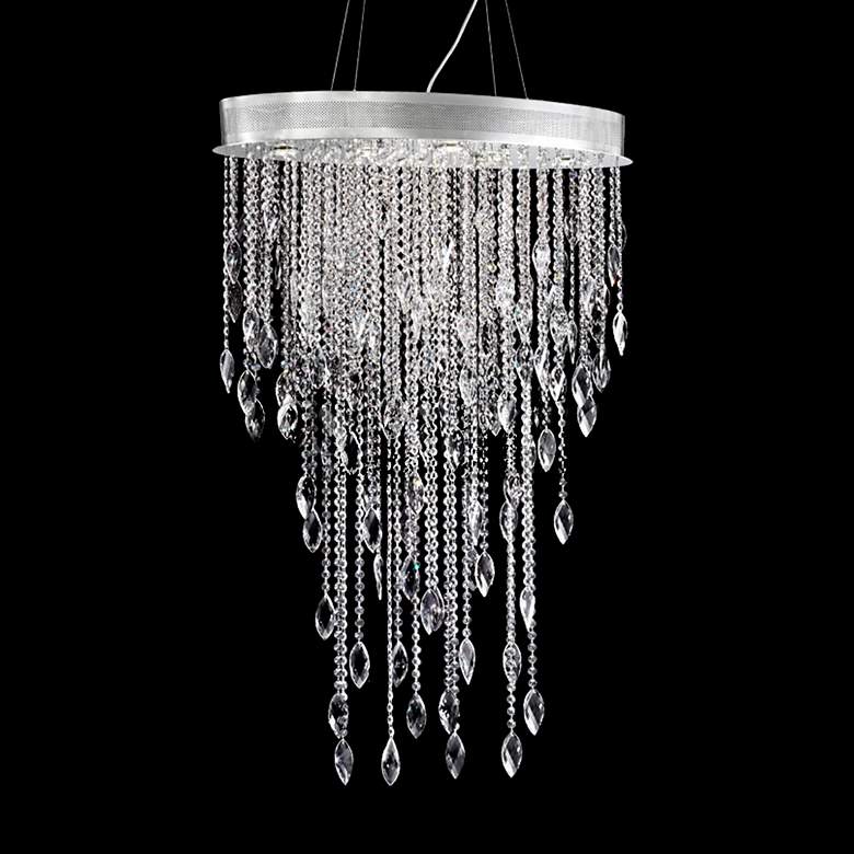 Image 1 Sculptured Leaf 30 inch Wide Silver and Crystal Chandelier