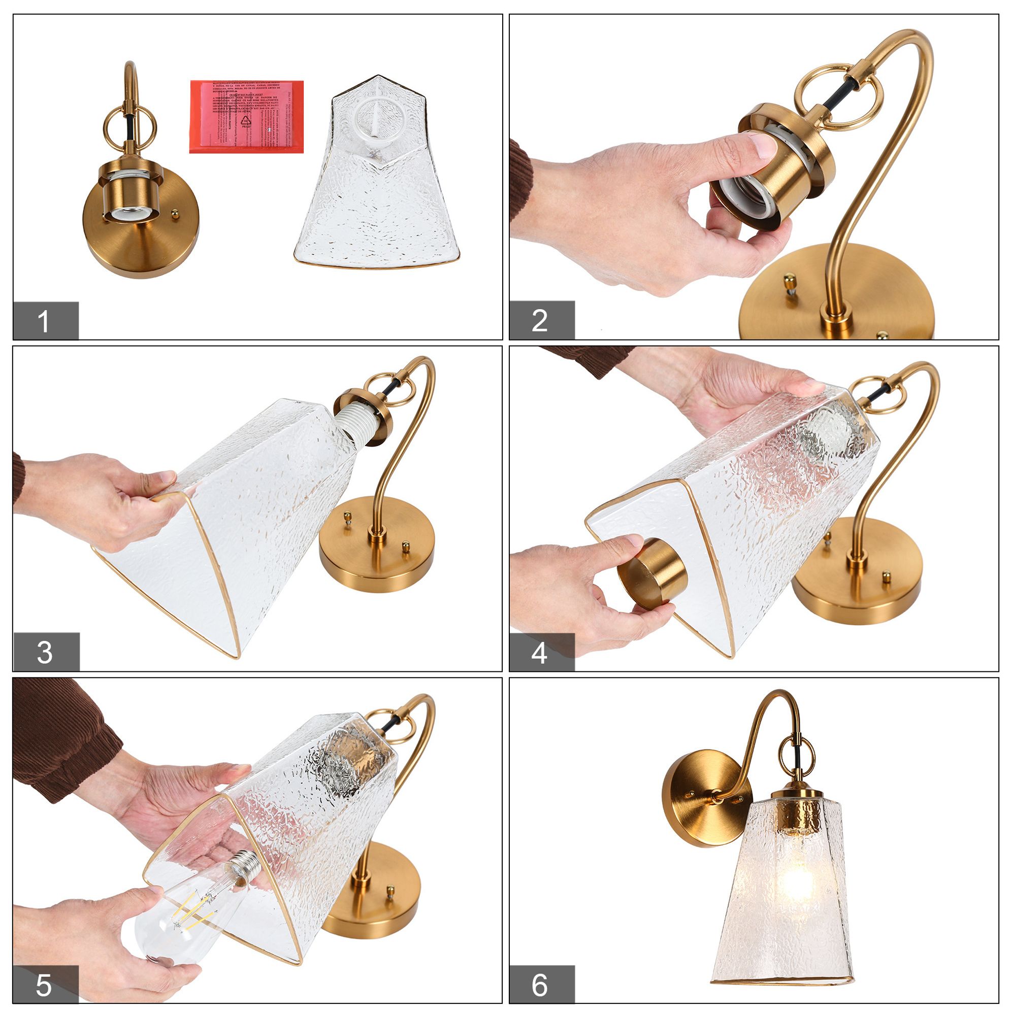 Sduiaor 1-Light Gold Glass Wall Sconces