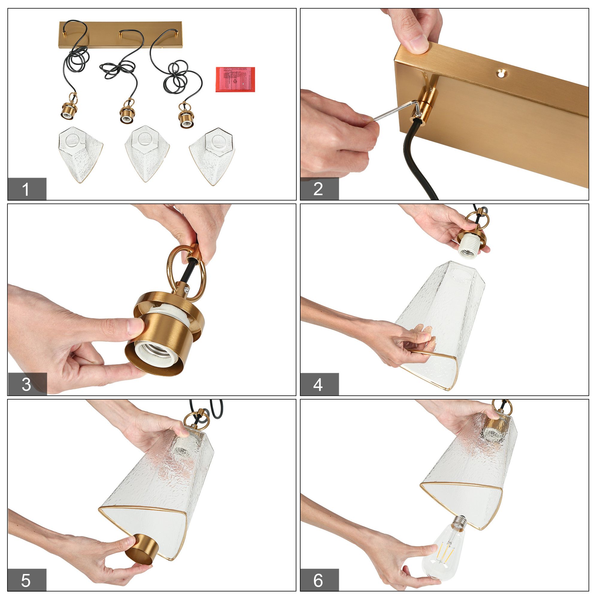 Sduiaor 3-Light Gold Glass Island Pendant Light